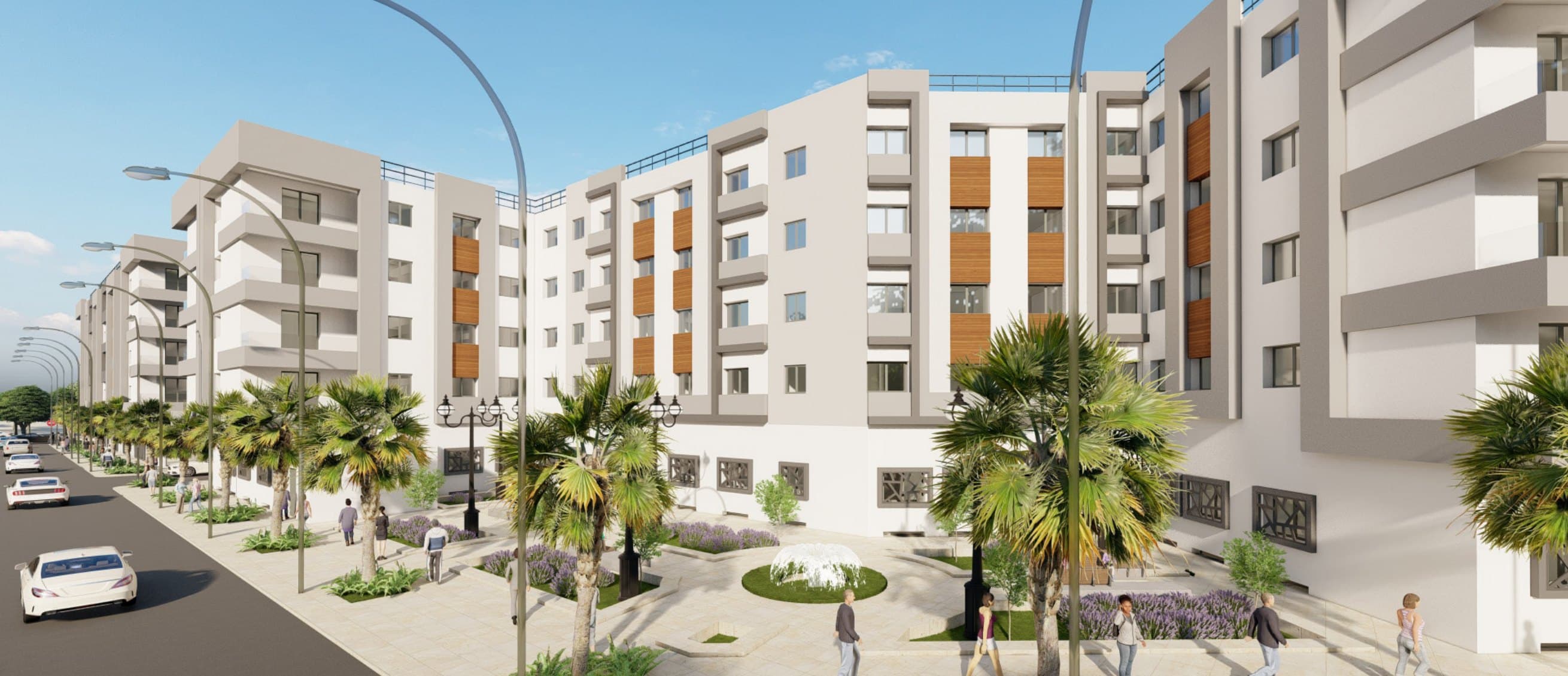 Place piétonne & fontaine centrale — Résidence Salima 5, Sala Al Jadida — vue 3